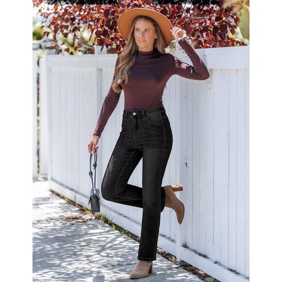 Bootcut Jeans Women High Waisted Stretch Denim Patch Pockets Casual - Picture 6 of 7